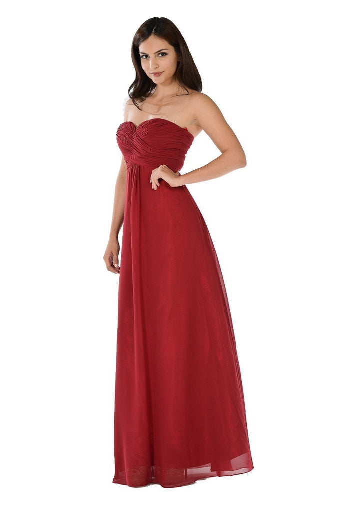 Chiffon burgundy strapless dress/Bridesmaid floor length gown/