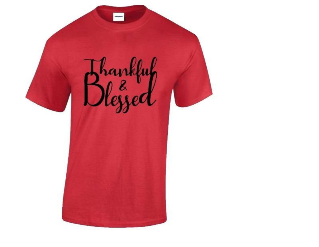 Inspirational Red Thankful and Blessed Tshirt 100% cotton
